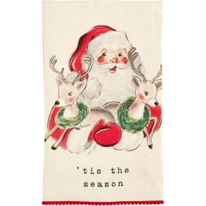 Mud Pie Christmas Hand Towel, Wreath Santa, 16 1/2″ x 26″(Santa and Reindeer)