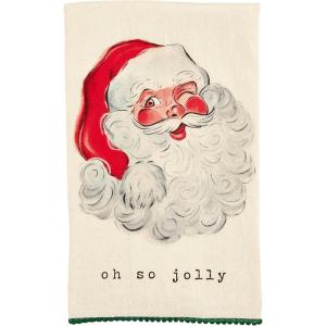 Mud Pie Christmas Hand Towel, Wreath Santa, 16 1/2″ x 26″(Winking Santa)