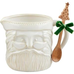 Mud Pie White Christmas Santa Pitcher; pitcher 70 oz | spoon 8″