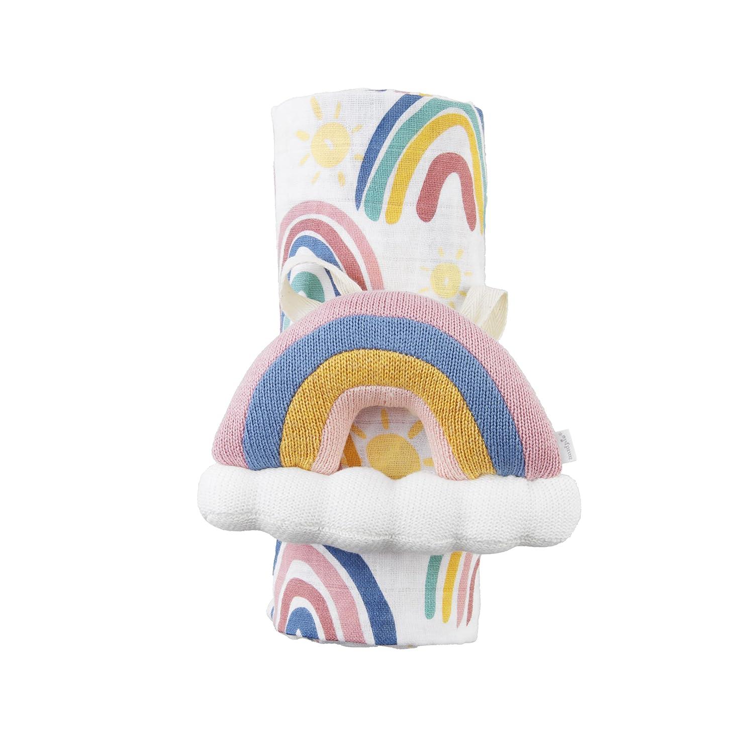 imageMud Pie Childrens Swaddle ampamp Rattle Set Rainbow