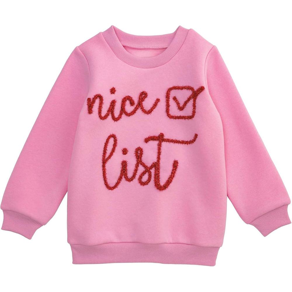 imageMud Pie unisexchild Kids Christmas Nice List Tinsel SweatshirtPink
