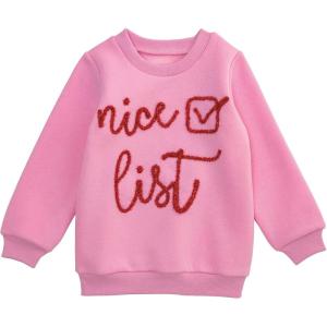 Mud Pie unisex-child Kids Christmas Nice List Tinsel Sweatshirt(Pink)