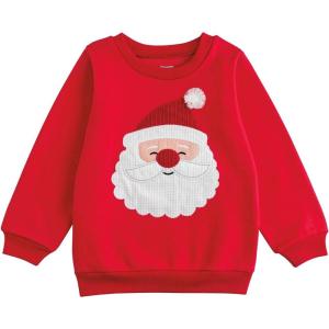 Mud Pie unisex-child Mud Pie Kids Christmas Applique Santa Sweatshirt(Red)