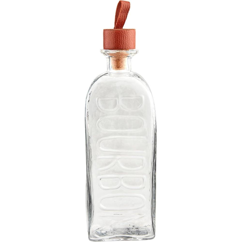 imageMud Pie Bourb Glass Leather Decanter Pitchers 12 12quot x 3 12quot CLEAR