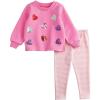 Mud Pie Baby Girls Kids Valentine’s Day Heart Sweatshirt and Legging Set(Pink)