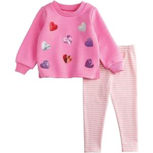 Mud Pie Baby Girls Kids Valentine’s Day Heart Sweatshirt and Legging Set(Pink)