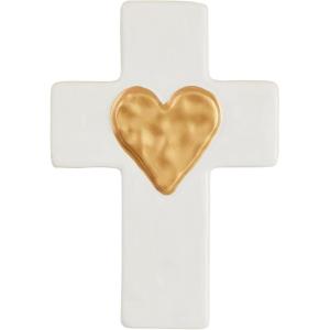 Mud Pie Ceramic and Gold Heart Cross; 6″ x 4″