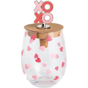 Mud Pie Valentine’s Day Bow Pattern Wine Glass & Stopper Set(Pink)