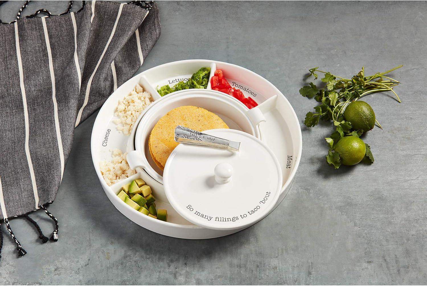 imageMud Pie Taco Bar And Tortilla Warmer 2quot x 15quot dia tongs 7quot White