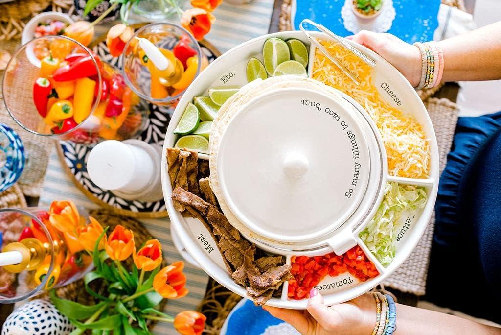 imageMud Pie Taco Bar And Tortilla Warmer 2quot x 15quot dia tongs 7quot White