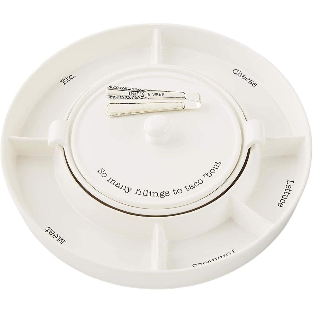 imageMud Pie Taco Bar And Tortilla Warmer 2quot x 15quot dia  tongs 7quot White