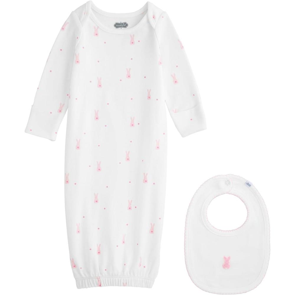 image:imageMud Pie Baby Girl Pink Bunny Gown with Coordinating Bib