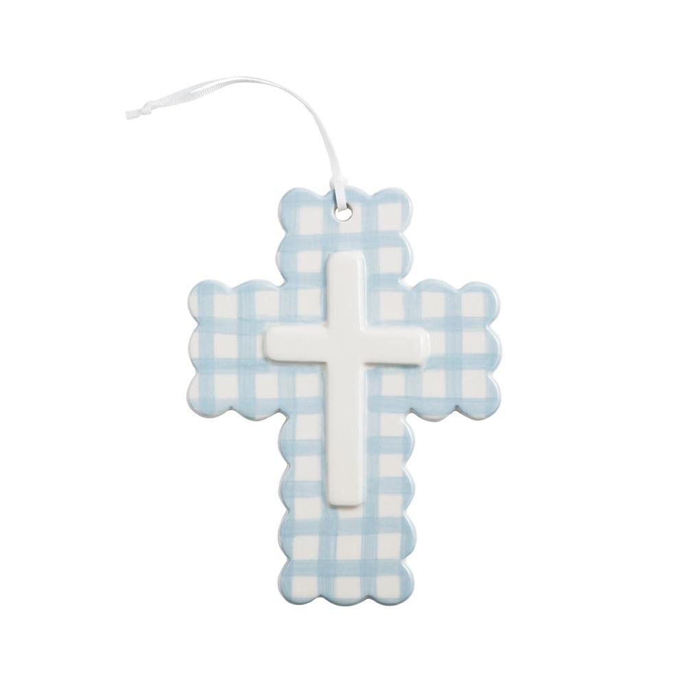 image:imageMud Pie Blue Ceramic Gingham Decorative CrossBLUE
