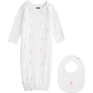 Mud Pie Baby Girl Pink Bunny Gown with Coordinating Bib
