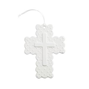 Mud Pie Blue Ceramic Gingham Decorative Cross(WHITE)