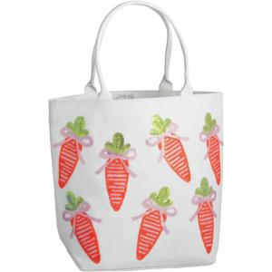 Mud Pie Cotton Canvas White Easter Carrot Sequin Tote
