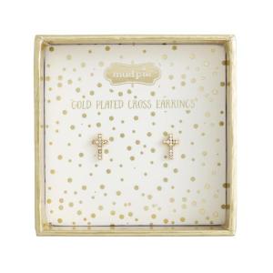 Mud Pie Little Girl Gold Cross Stud Earrings(GOLD)
