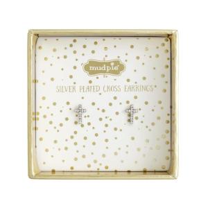 Mud Pie Little Girl Gold Cross Stud Earrings(SILVER)