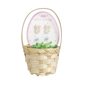 Mud Pie Little Girl White Easter Bunny Stud Earrings(BLUE)