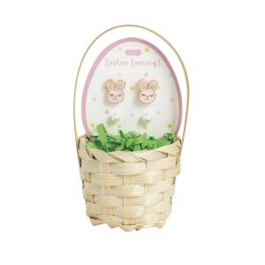Mud Pie Little Girl White Easter Bunny Stud Earrings(PINK)