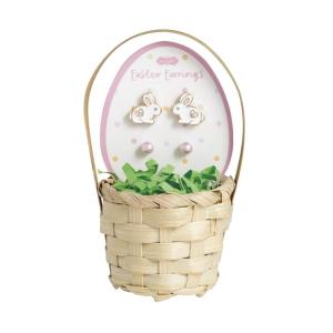 Mud Pie Little Girl White Easter Bunny Stud Earrings(WHITE)