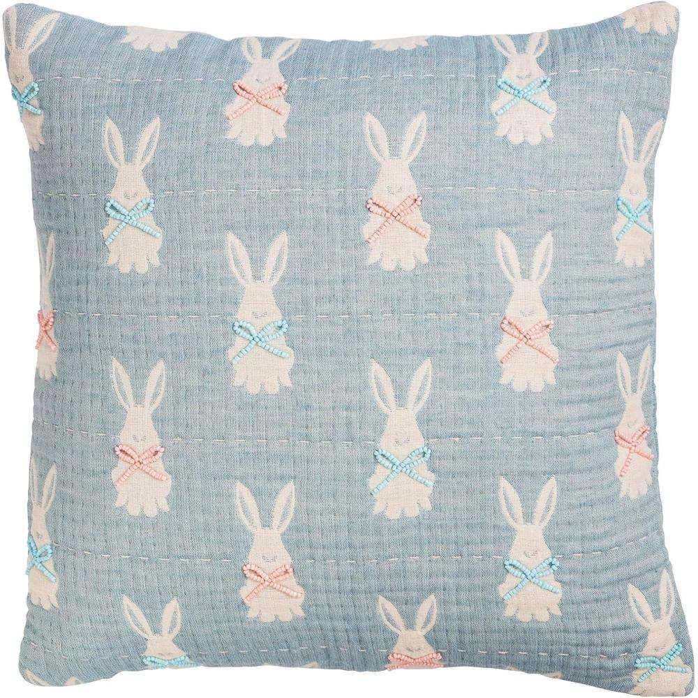 image:imageMud Pie Easter Bunny Jacquard PillowBlue Bunny