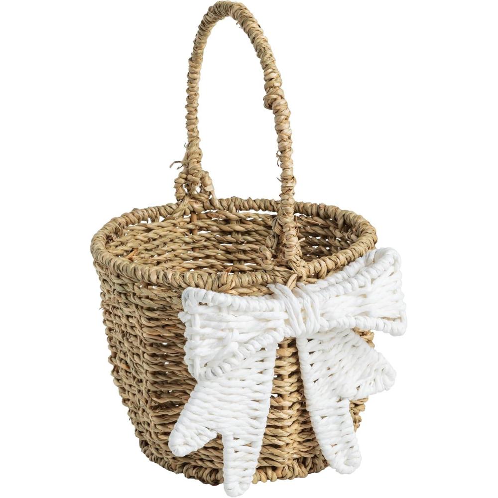 image:imageMud Pie Pink Woven Bow Easter BasketWHITE