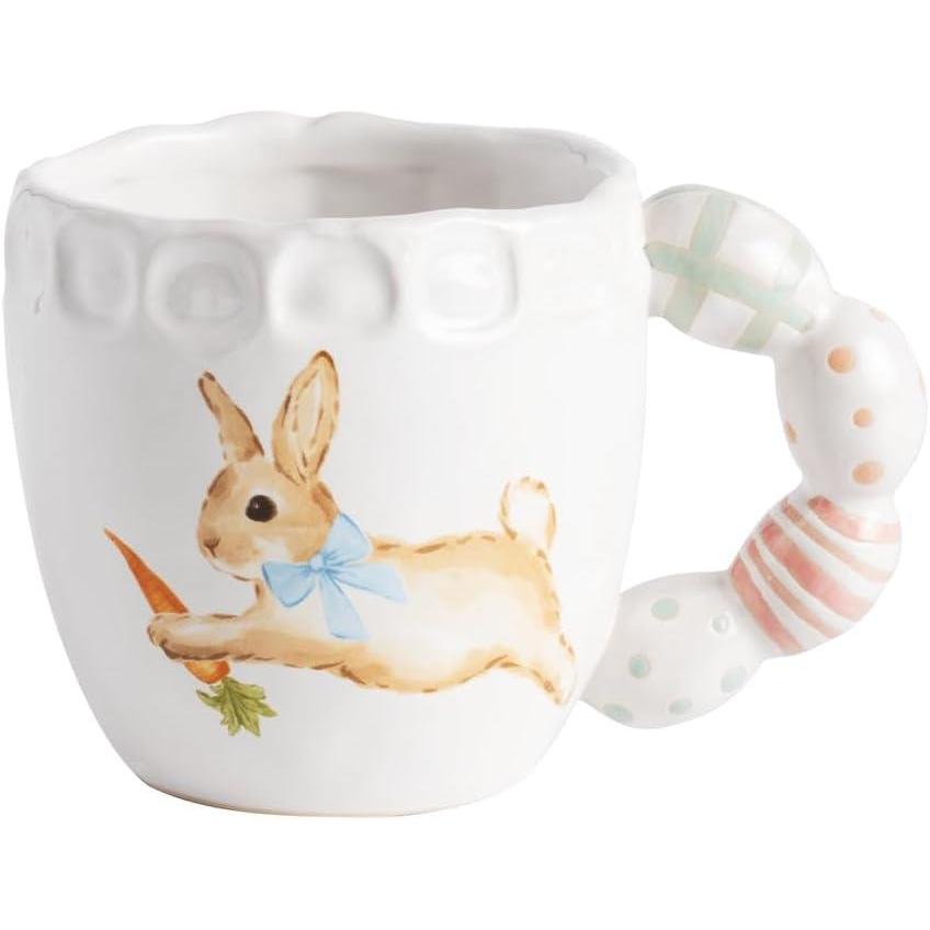 image:imageMud Pie Stoneware Easter Bunny Mug with Figural Pink Tulip HandleWhite with Easter Egg Handle