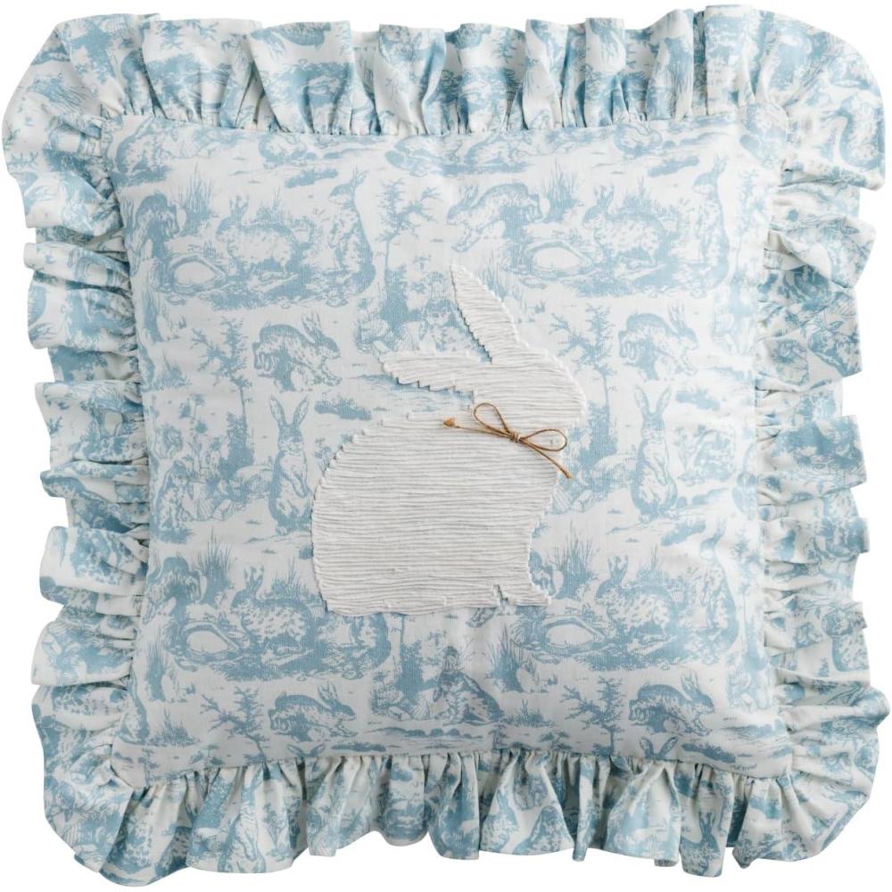 image:imageMud Pie Toile Easter Bunny Lumbar PillowBlue Single Bunny