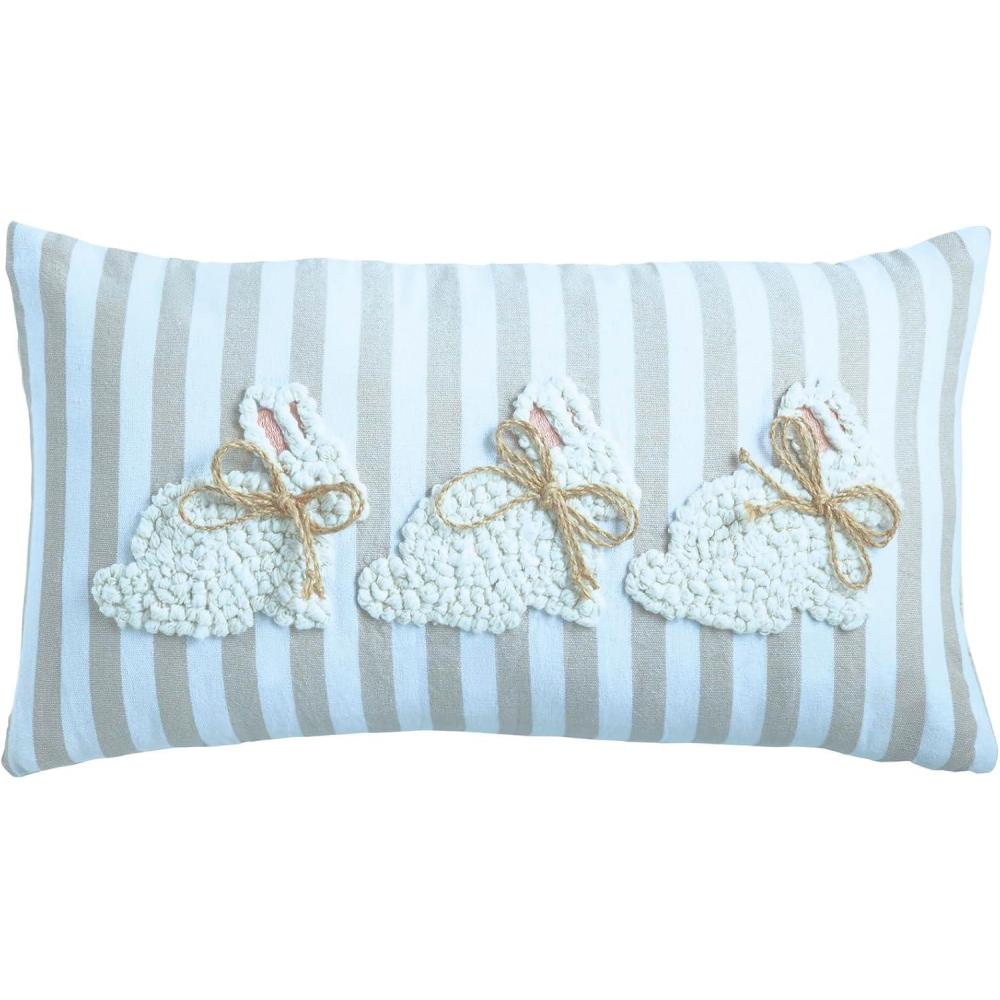 image:imageMud Pie White Easter Lumbar PillowWhite Triple Bunny