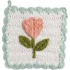 Mud Pie Green Check Crochet Pot Holder(Pink Tulip)
