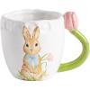 Mud Pie Stoneware Easter Bunny Mug with Figural Pink Tulip Handle(White with Pink Tulip Handle)