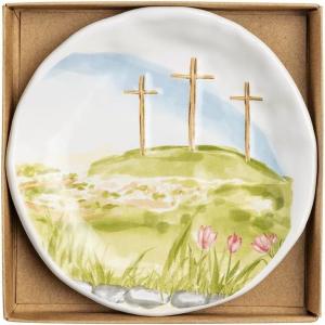 Mud Pie Boxed Three Cross Trinket Dish(White- Three Cross)