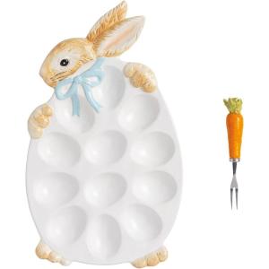 Mud Pie Easter Bunny Deviled Egg Platter and Serving Fork Set