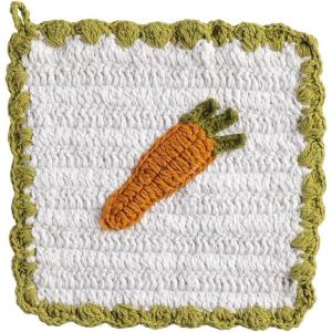 Mud Pie Green Check Crochet Pot Holder(Orange Carrot)