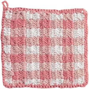 Mud Pie Green Check Crochet Pot Holder(Pink Check)