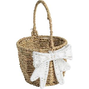 Mud Pie Pink Woven Bow Easter Basket(WHITE)