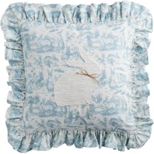 Mud Pie Toile Easter Bunny Lumbar Pillow(Blue Single Bunny)