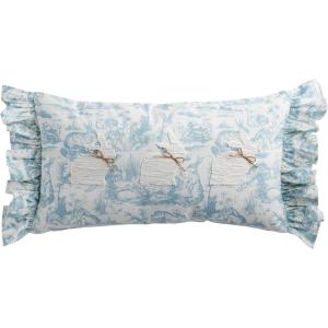 Mud Pie Toile Easter Bunny Lumbar Pillow(Blue Triple Bunny)