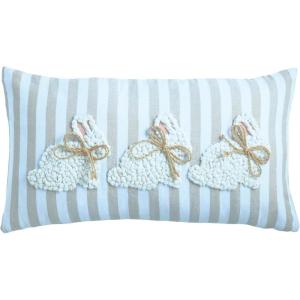 Mud Pie White Easter Lumbar Pillow(White Triple Bunny)