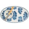 Mud Pie Block Print Tray And Tidbit; tray 6 3/4″ x 11 1/4″ | tidbit 2″ x 3 3/4″ dia | spreader 5 1/4″