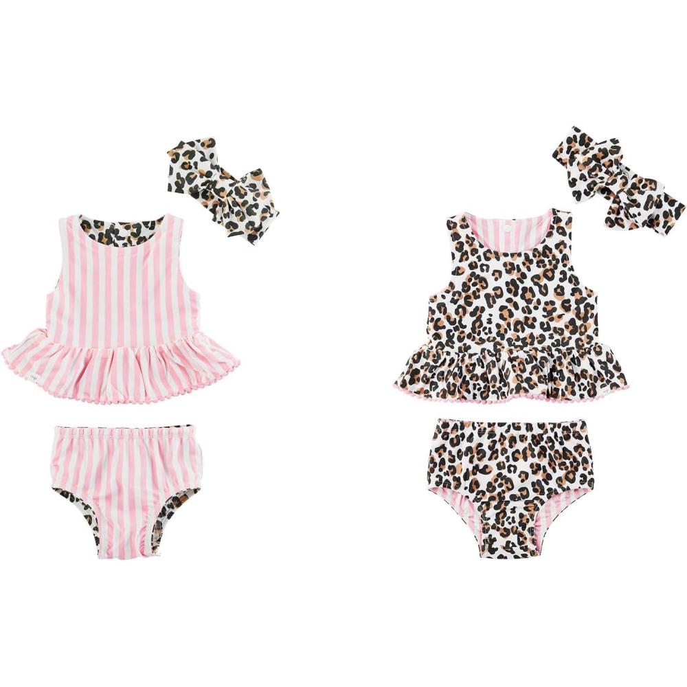 image:imageMud Pie Girls Reversible Swimsuit amp Headband SetLeopard