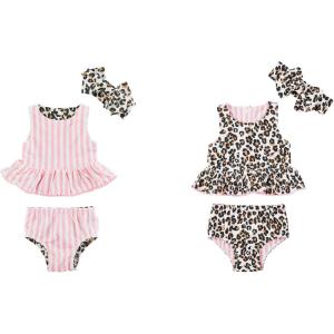 Mud Pie Girls Reversible Swimsuit & Headband Set(Leopard)