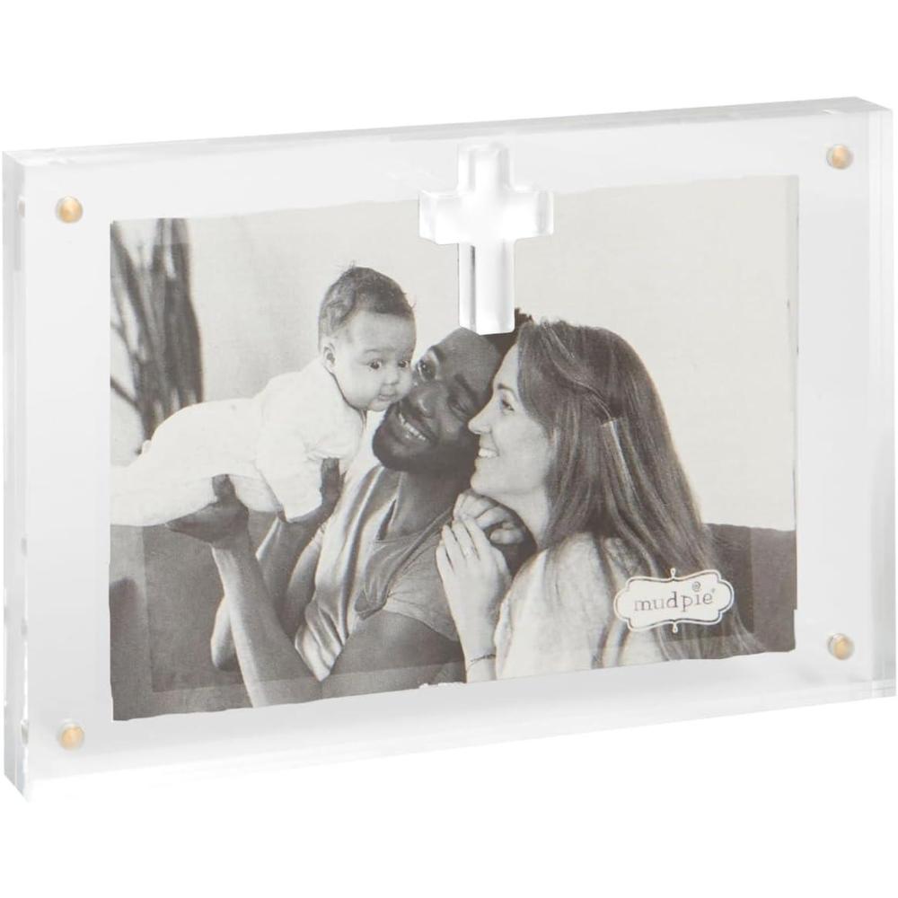 image:imageMud Pie Horizontal Acrylic Cross 4x6 Picture FrameWHITE