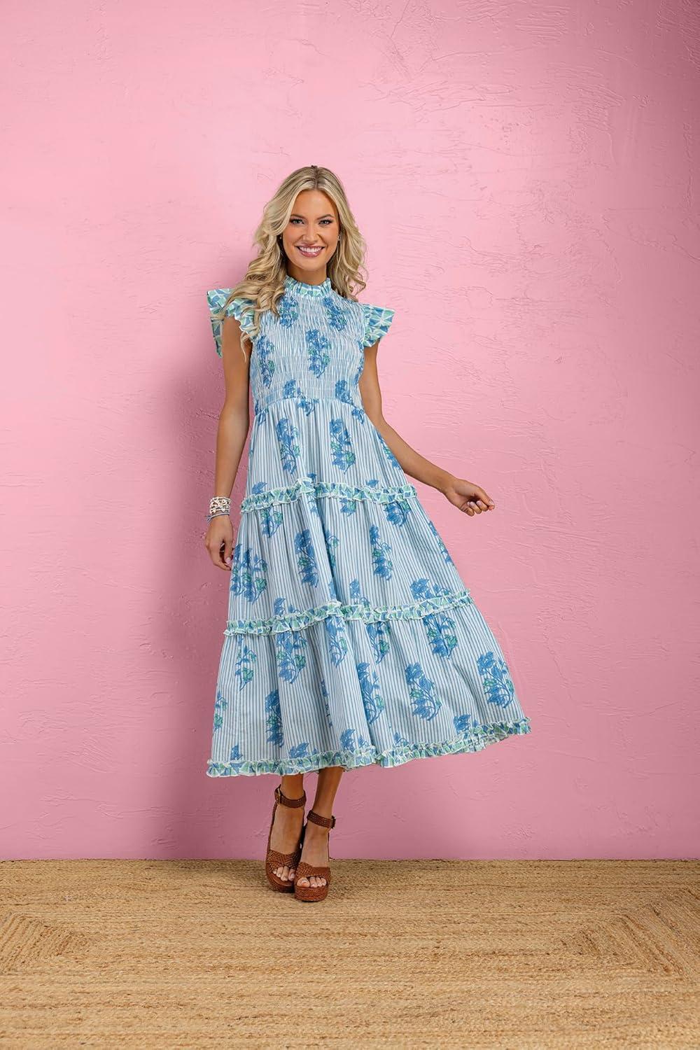 image:imageMud Pie Womens Perin Smocked Midi Dress