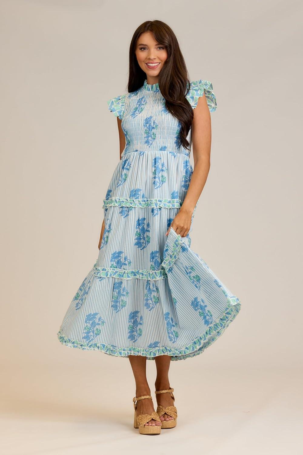image:imageMud Pie Womens Perin Smocked Midi Dress