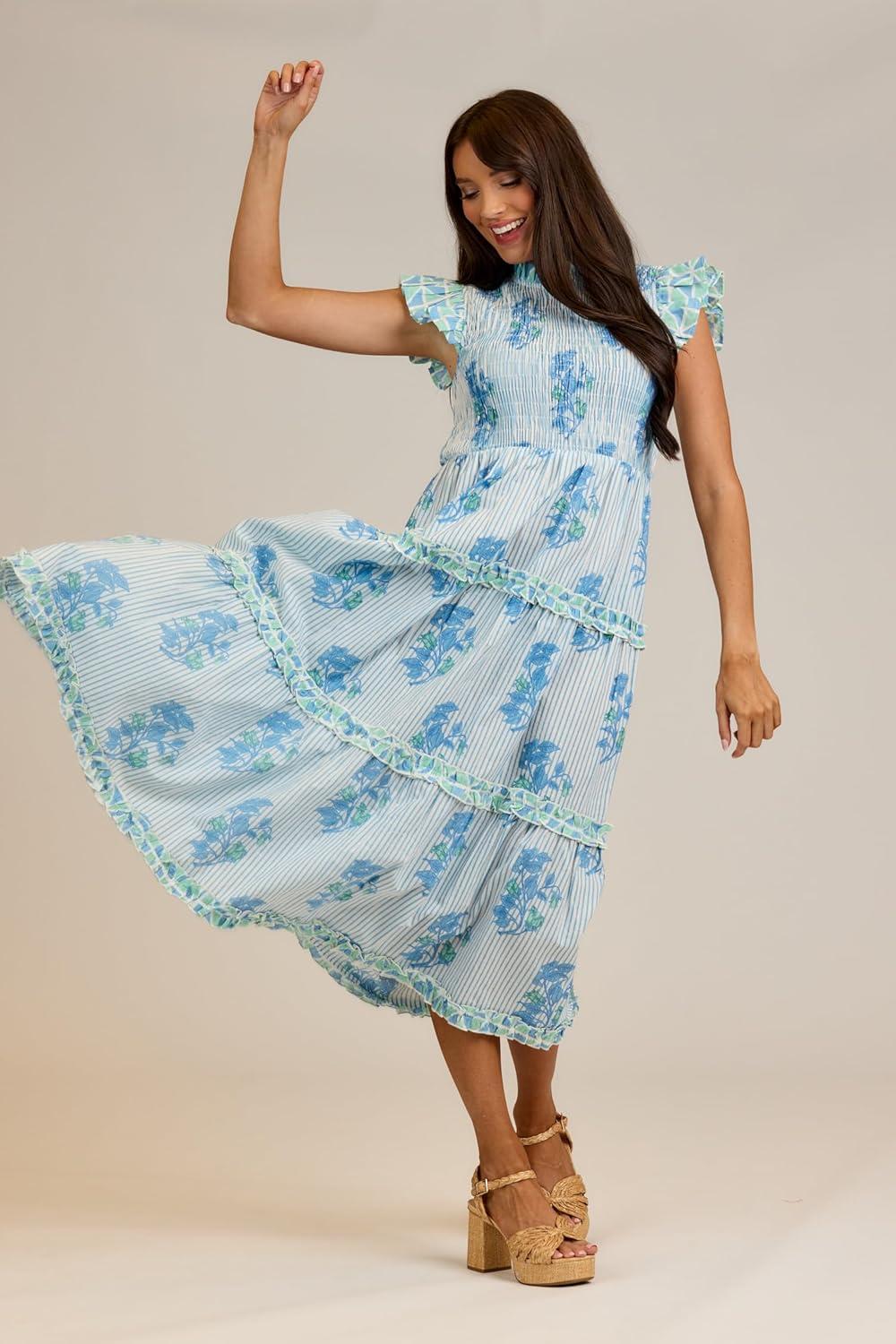 image:imageMud Pie Womens Perin Smocked Midi Dress