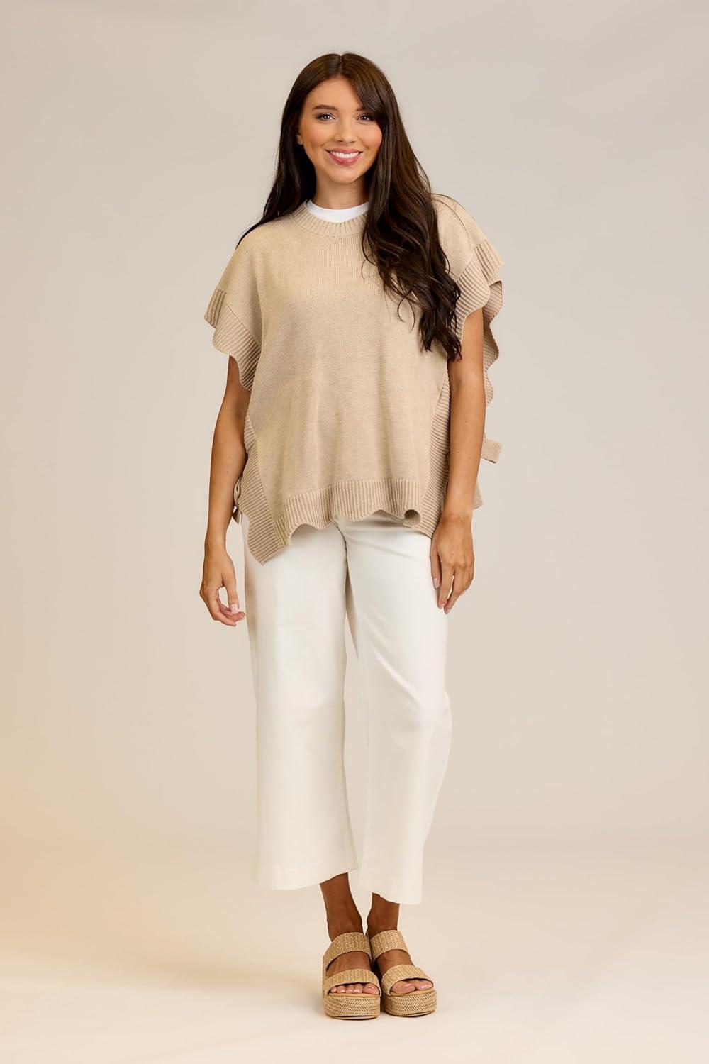 image:imageMud Pie Womens Rigsby Scallop SweaterLight Beige