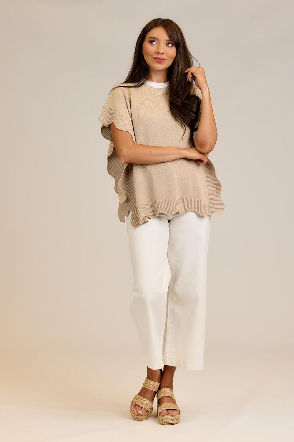 image:imageMud Pie Womens Rigsby Scallop SweaterLight Beige