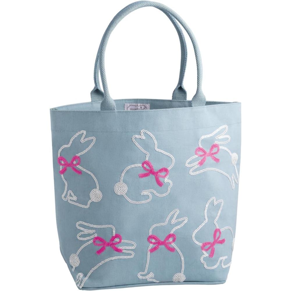 image:imageMud Pie Cotton Canvas Blue Easter Bunny Sequin Tote